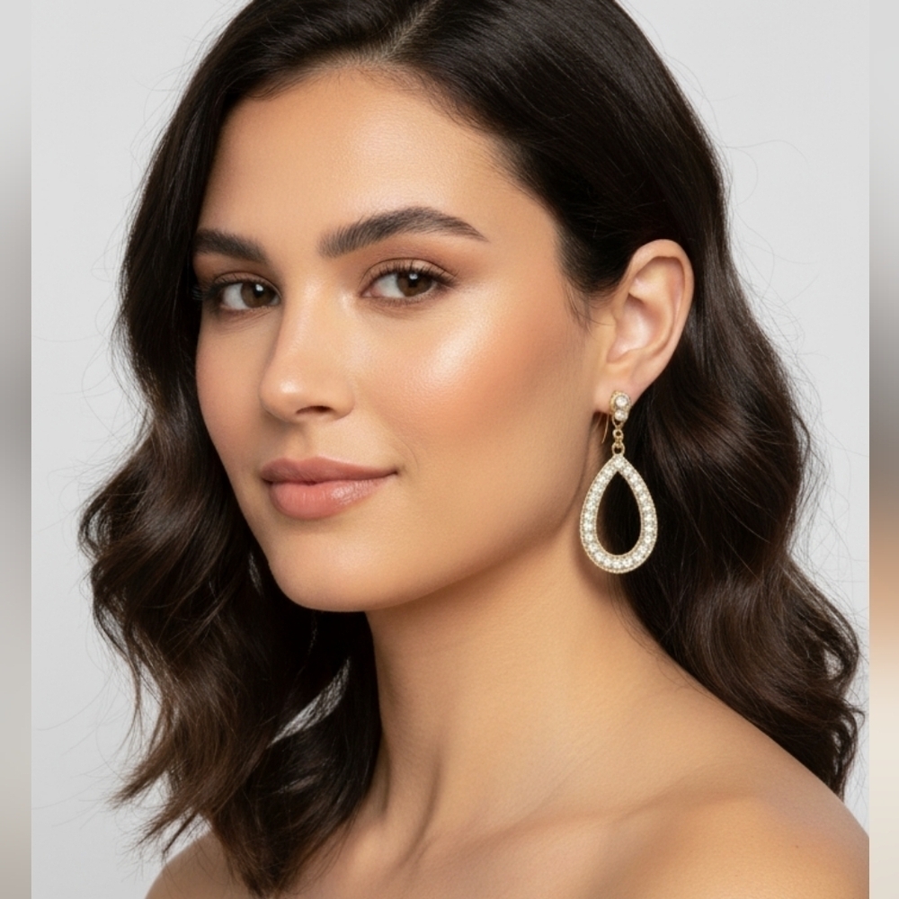 D'Bello Gold Drop Shape Dangle Earrings Chic Elegant NEW